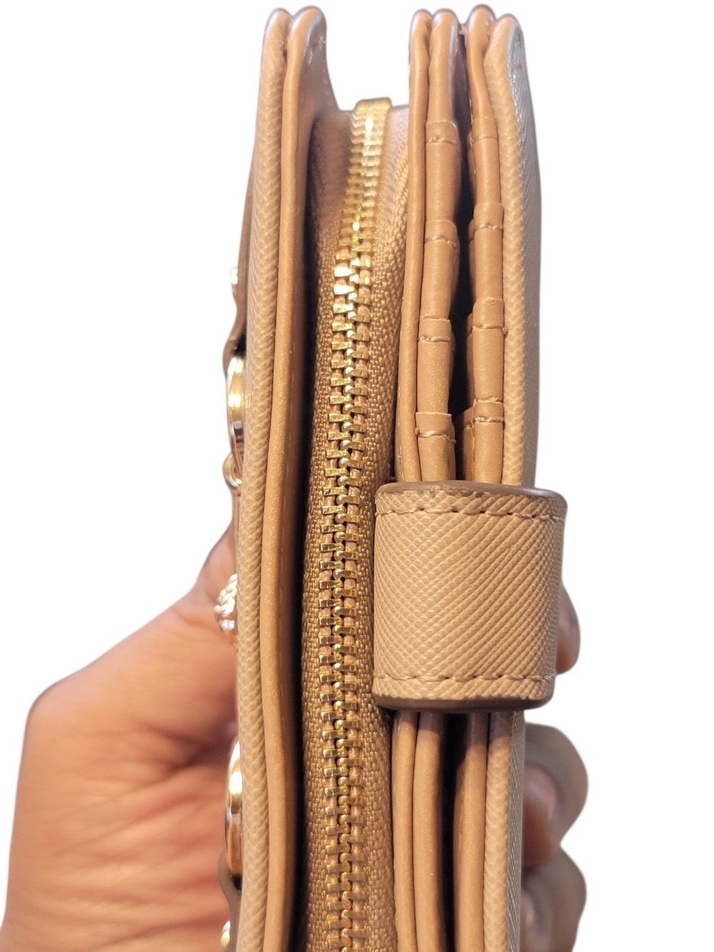 Anne Klein Beige Saffiano Faux Leather Bifold Wallet with Gold Horsebit Hardware - Picture 8 of 11